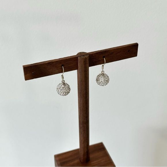 3/$20 White Gold Crystal Rhinestone Pave Balls Drop Earrings - Picture 3 of 5